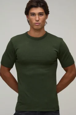 boohooMAN T-shirt En Maille Douce Coupe Ajustée Musclée<Homme T-Shirts|Maille