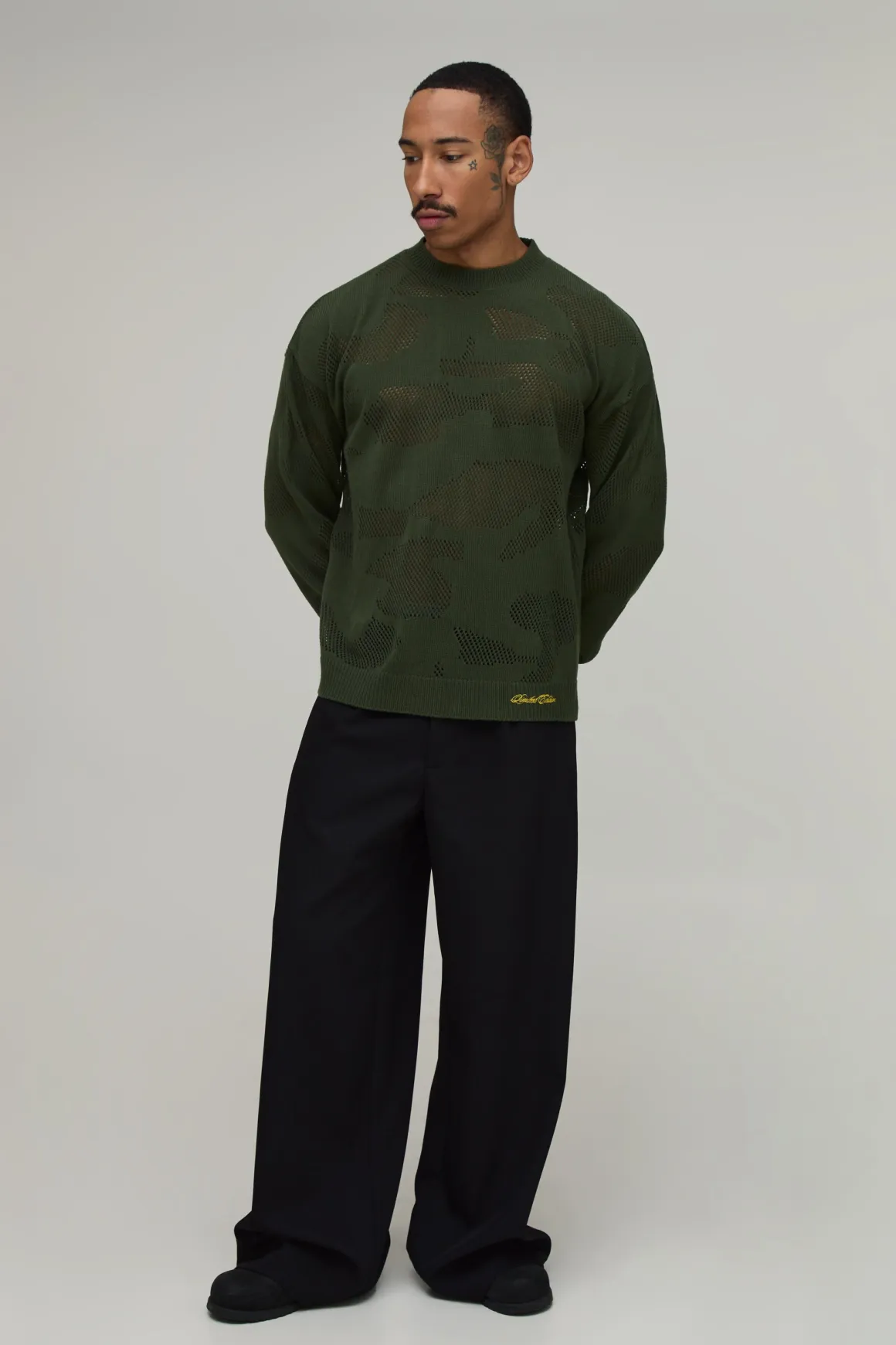 T-shirt En Maille Jacquard Camouflage Coupe Décontractée