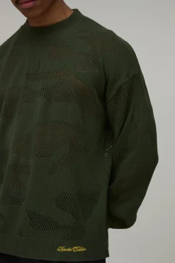 T-shirt En Maille Jacquard Camouflage Coupe Décontractée