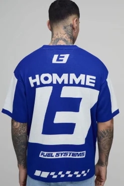 boohooMAN T-shirt En Maille Jacquard Motif Moto Oversize Tall<Homme Polos|Maille