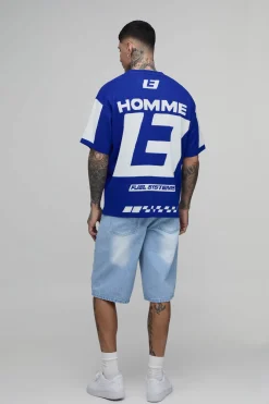 boohooMAN T-shirt En Maille Jacquard Motif Moto Oversize Tall<Homme Polos|Maille