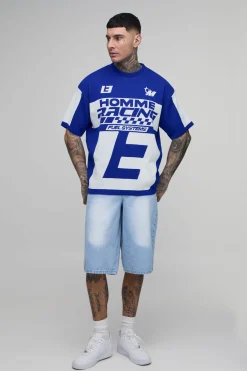 boohooMAN T-shirt En Maille Jacquard Motif Moto Oversize Tall<Homme Polos|Maille