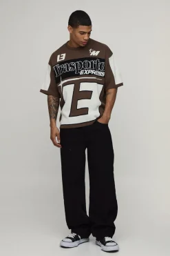 T-Shirt en Maille Jacquard Moto Oversize
