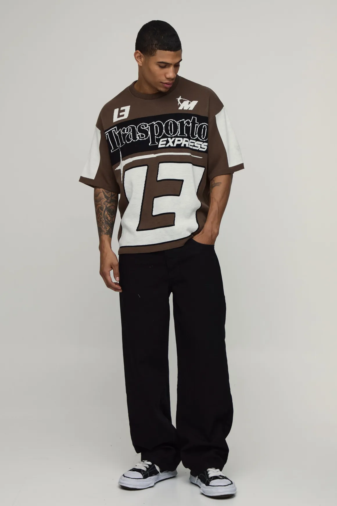 T-Shirt en Maille Jacquard Moto Oversize