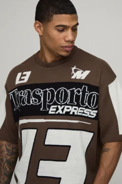 T-Shirt en Maille Jacquard Moto Oversize