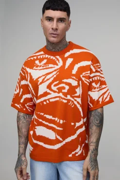 T-shirt En Maille Jacquard Surdimensionné Avec Visage Abstrait Tall
