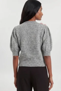 KarenMillen T-shirt en Maille à Manches Bouffantes avec Fleurs et Perles<Femme Pulls Et Gilets|Toutes Les Mailles