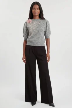 KarenMillen T-shirt en Maille à Manches Bouffantes avec Fleurs et Perles<Femme Pulls Et Gilets|Toutes Les Mailles
