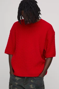 T-shirt En Maille À Points Géométriques Coupe Boxy
