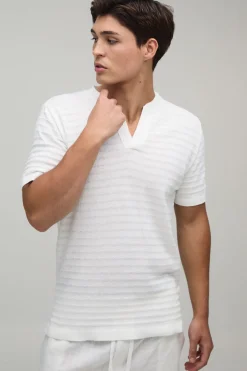 T-shirt En Maille À Rayures Coupe Regular En Mélange De Coton