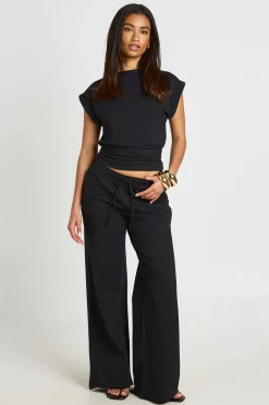 T-shirt En Tissu Slub À Taille Froncée
