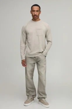 boohooMAN T-shirt Essentiel Délavé Coupe Regular Manches Raglan Longues Avec Poche Poitrine<Homme Nouveautés Grande Taille|Tout Afficher