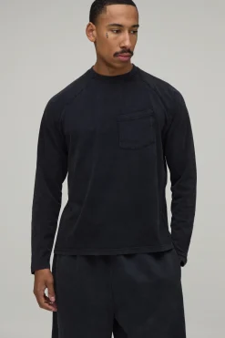 T-shirt Essentiel Délavé Coupe Regular Manches Raglan Longues Avec Poche Poitrine