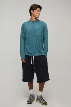 boohooMAN T-shirt Essentiel Délavé Coupe Régulière Manches Longues Raglan Avec Poche Frontale<Homme T-Shirts|Essentiels