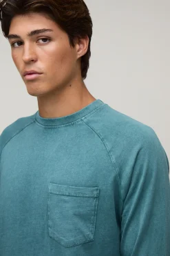 boohooMAN T-shirt Essentiel Délavé Coupe Régulière Manches Longues Raglan Avec Poche Frontale<Homme T-Shirts|Essentiels