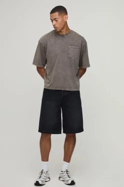 T-shirt Essentiel Délavé Oversize Coupe Boxy Avec Poche Poitrine