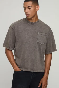T-shirt Essentiel Délavé Oversize Coupe Boxy Avec Poche Poitrine