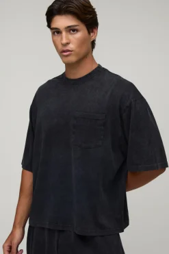 T-shirt Essentiel Délavé Oversize Coupe Boxy Avec Poche Poitrine