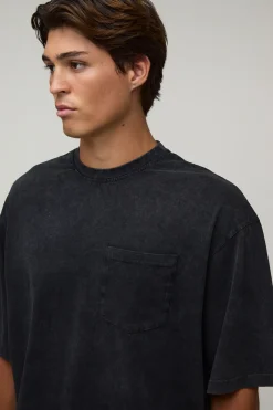 T-shirt Essentiel Délavé Oversize Coupe Boxy Avec Poche Poitrine