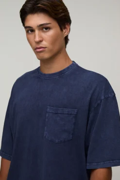 T-shirt Essentiel Délavé Oversize Coupe Boxy Avec Poche Poitrine