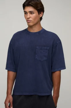 T-shirt Essentiel Délavé Oversize Coupe Boxy Avec Poche Poitrine
