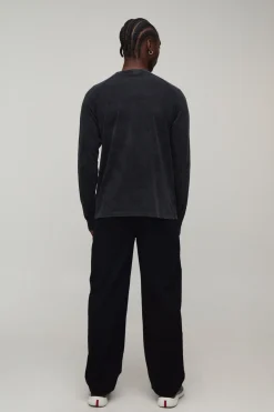 T-shirt Essentiel Grande Taille Coupe Regular Délavé Manches Longues Raglan Avec Poche Poitrine