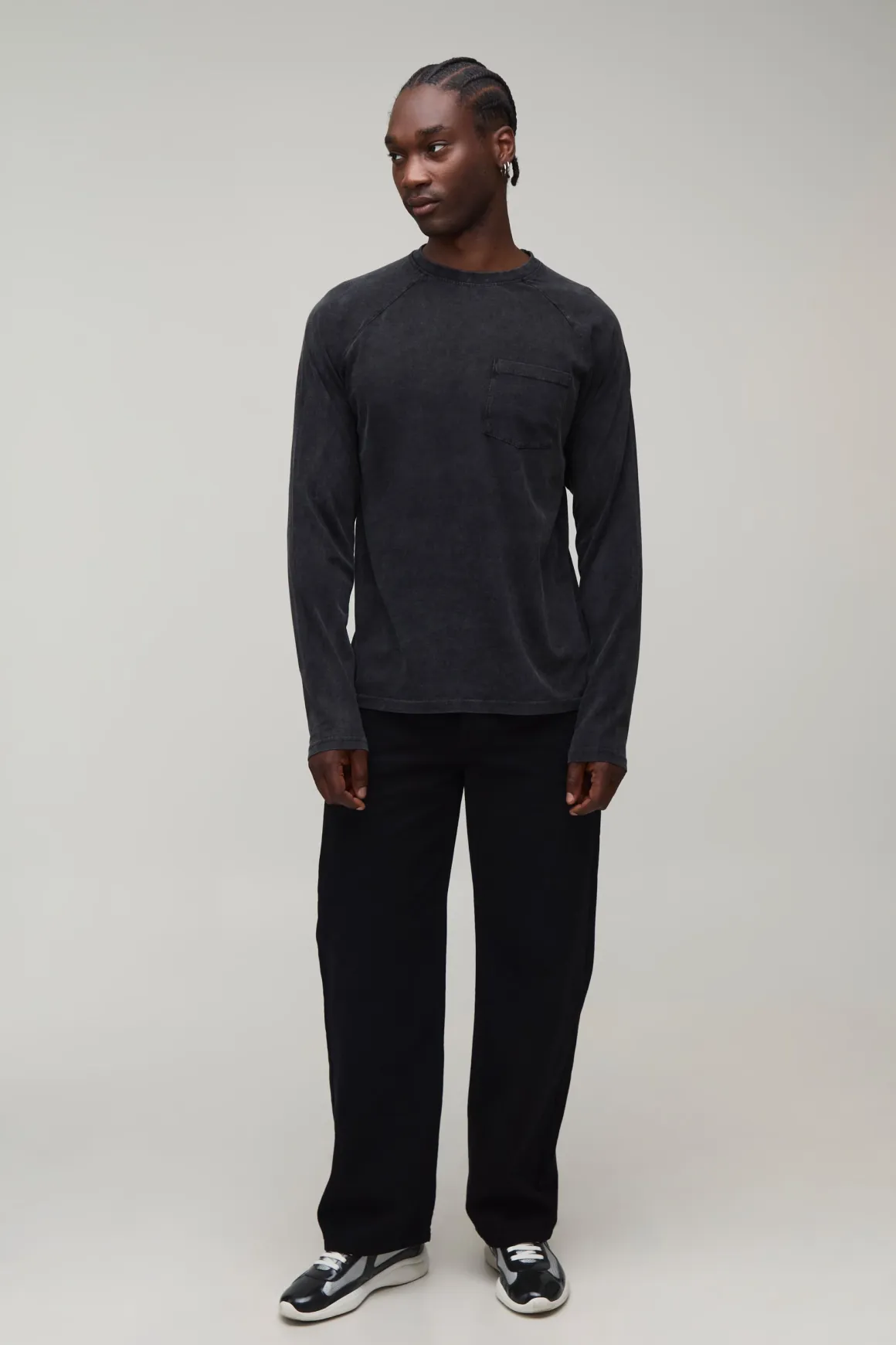 T-shirt Essentiel Grande Taille Coupe Regular Délavé Manches Longues Raglan Avec Poche Poitrine