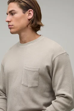 T-shirt Essentiel À Manches Longues En Gaufré Délavé Avec Poche Coupe Regular