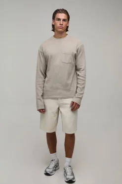 T-shirt Essentiel À Manches Longues En Gaufré Délavé Avec Poche Coupe Regular