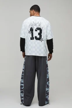 boohooMAN T-shirt Faux En Maille À Damier Avec Strass Style Varsity Grunge Oversize<Homme Tout Afficher|T-Shirts