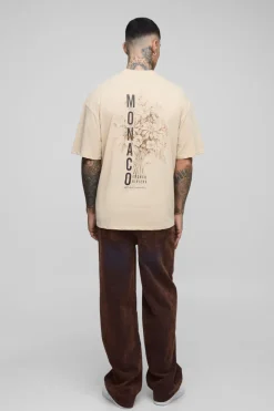 T-shirt floral imprimé Monaco à col allongé et surdimensionné