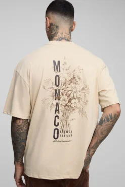 T-shirt floral imprimé Monaco à col allongé et surdimensionné