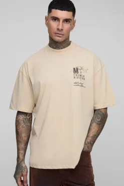 T-shirt floral imprimé Monaco à col allongé et surdimensionné