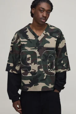 T-shirt Football En Denim À Fausse Superposition Oversize Camouflage