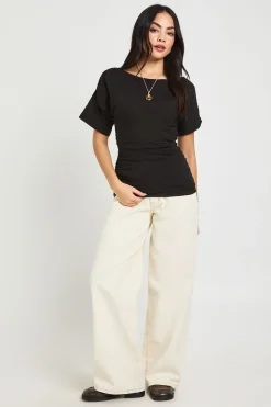 T-Shirt Froncé avec Taille Cintrée
