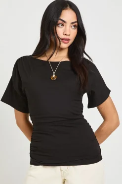 T-Shirt Froncé avec Taille Cintrée