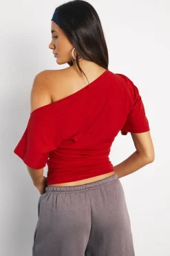 T-shirt Froncé À Épaules Dénudées