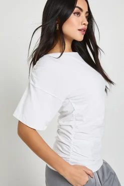 T-Shirt Froncé à Taille Cintrée
