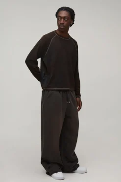 boohooMAN T-shirt Gaufré Délavé À Manches Longues Oversize Boxy Avec Logo M Star<Homme T-Shirts