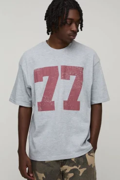T-shirt Gaufré Imprimé Varsity Oversize