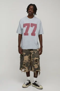 T-shirt Gaufré Imprimé Varsity Oversize