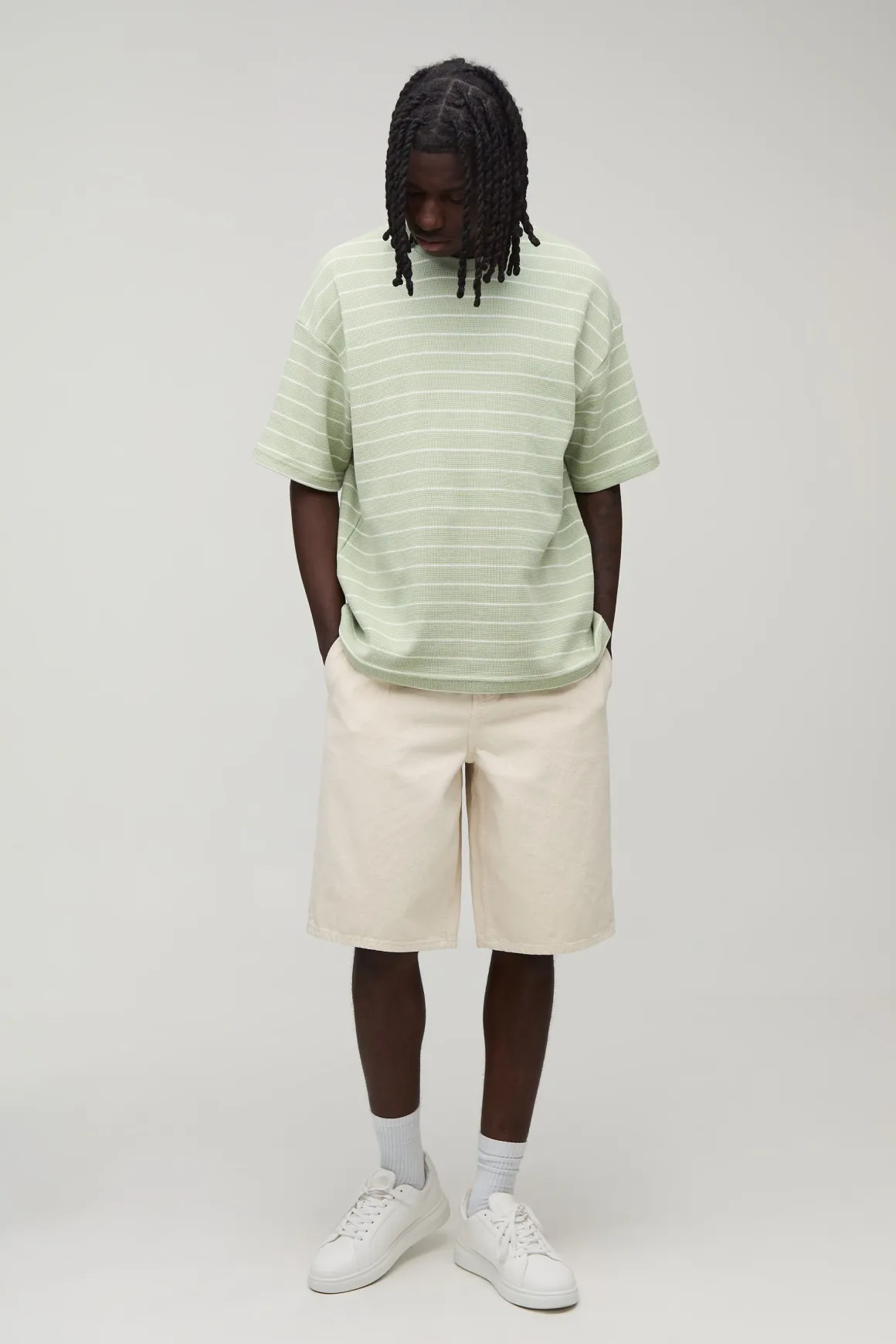 T-shirt Gaufré À Manches Courtes Oversize À Rayures