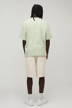 T-shirt Gaufré À Manches Courtes Oversize À Rayures