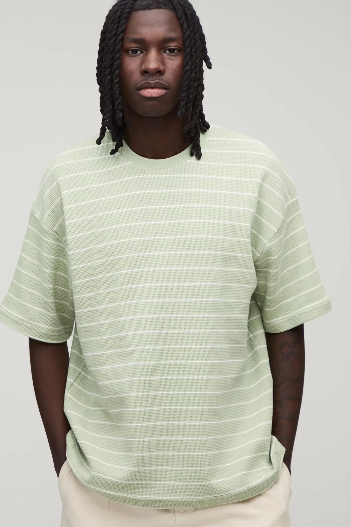 T-shirt Gaufré À Manches Courtes Oversize À Rayures