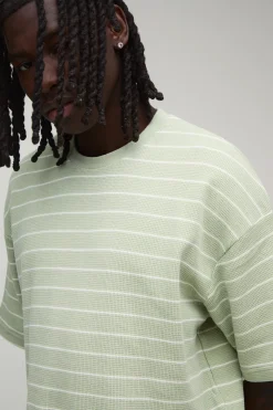 T-shirt Gaufré À Manches Courtes Oversize À Rayures