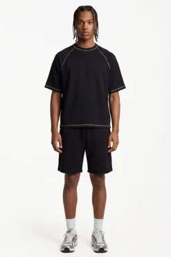 T-shirt Gaufré Oversize Ample À Manches Raglan Avec Coutures Contrastées Effet Délavé
