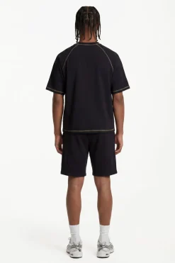 T-shirt Gaufré Oversize Ample À Manches Raglan Avec Coutures Contrastées Effet Délavé