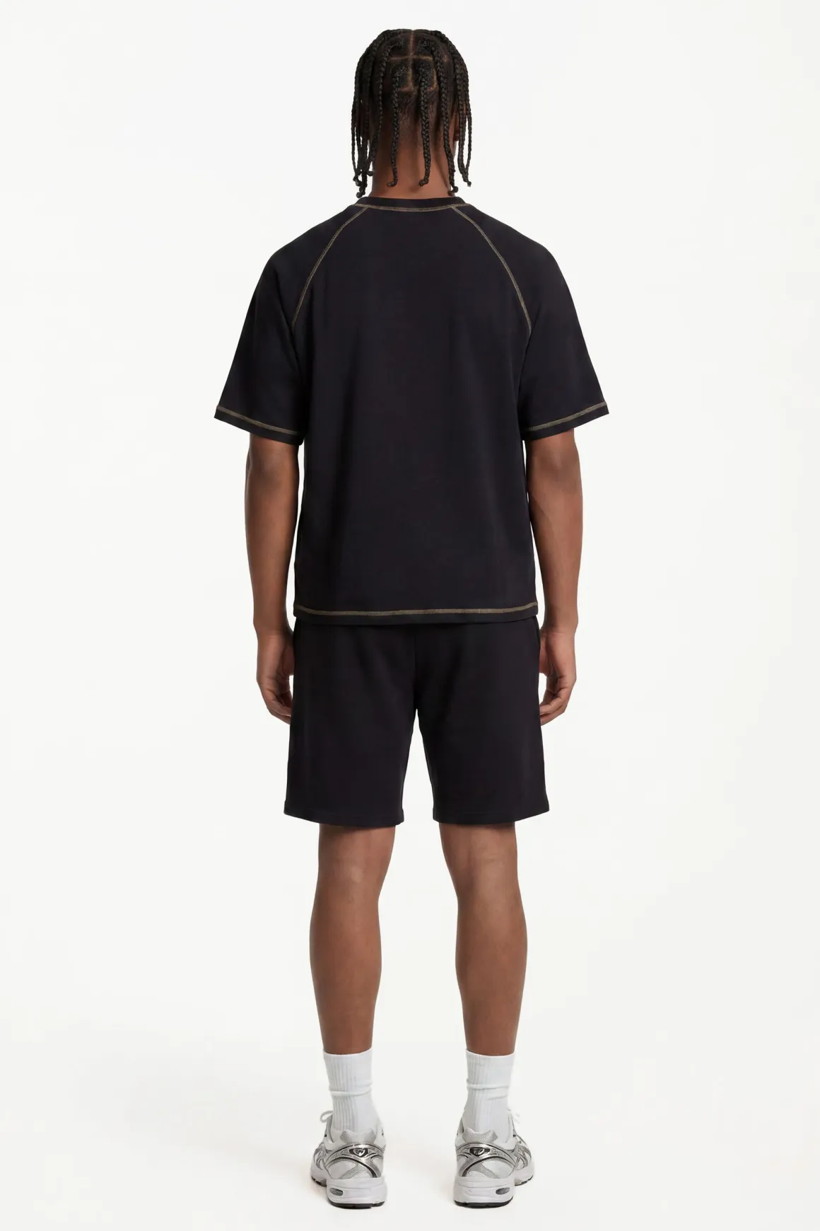 T-shirt Gaufré Oversize Ample À Manches Raglan Avec Coutures Contrastées Effet Délavé