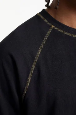 T-shirt Gaufré Oversize Ample À Manches Raglan Avec Coutures Contrastées Effet Délavé