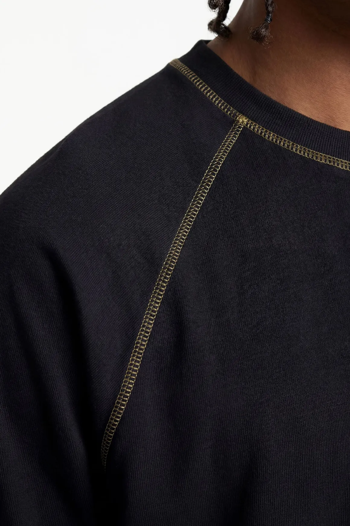 T-shirt Gaufré Oversize Ample À Manches Raglan Avec Coutures Contrastées Effet Délavé